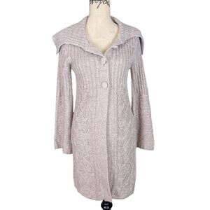 Y2K Cable Knit Cardigan Sweater Coat by It's Our Time Beige Medium